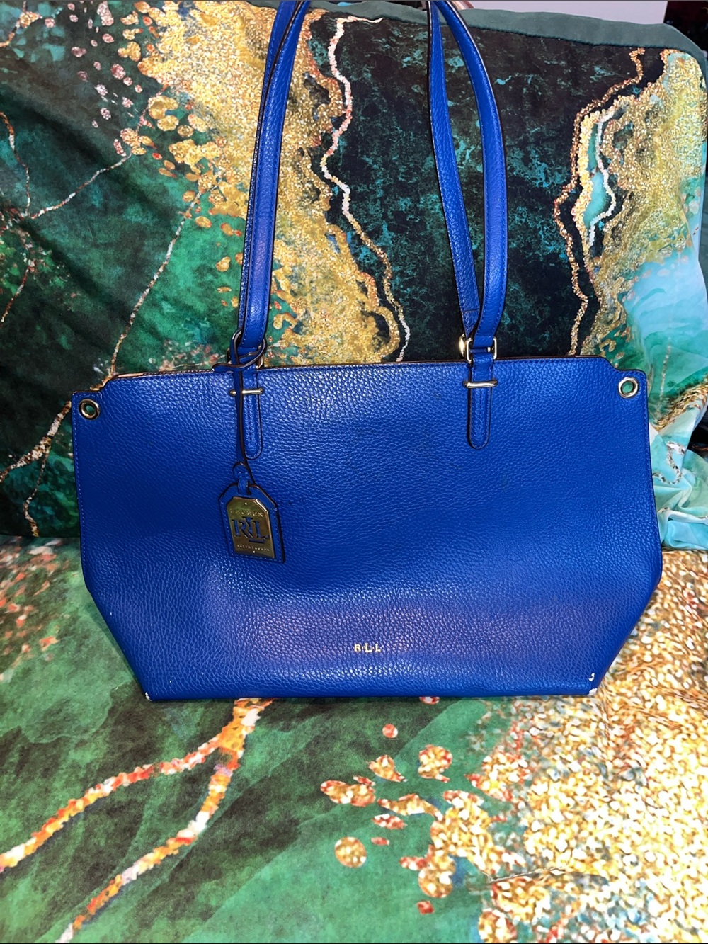 Ralph Lauren Royal Blue Pebbled Leather Tote